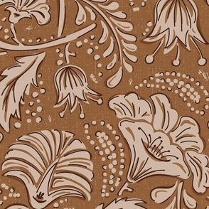 Block Print Flowers Fabric, Wallpaper and Home Decor